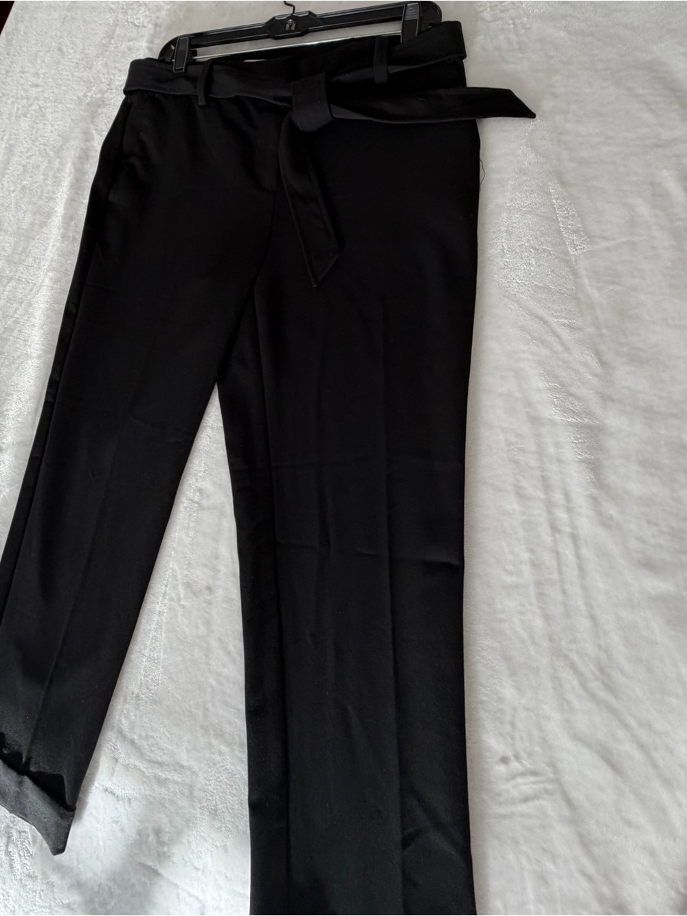 LOFT Black Belted Straight-Leg Cropped Pants